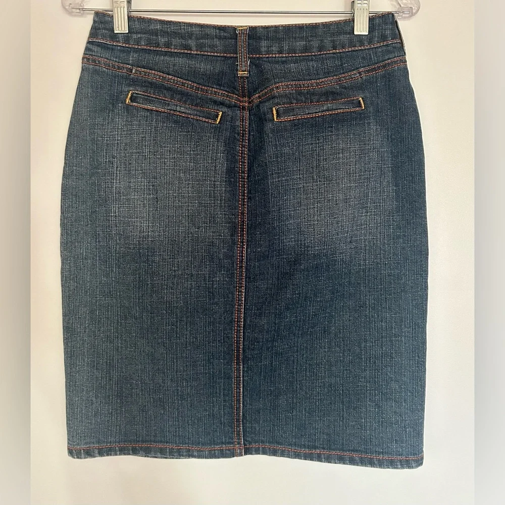 Apt. 9 Denim Pencil Skirt Womens‎ 4P Dark Blue Knee Length Front Slit Casual Y2K